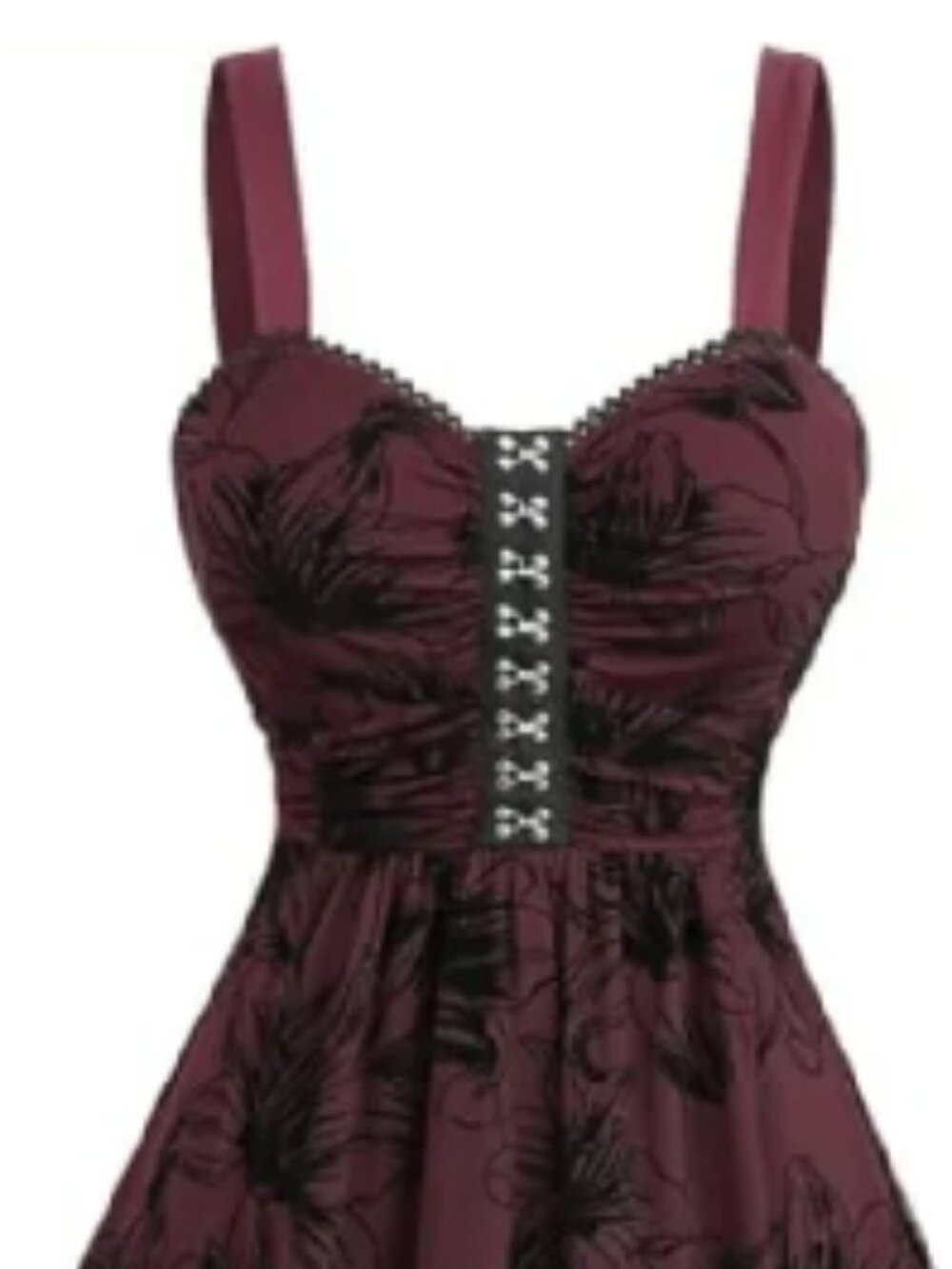 GOTHIC BURGUNDY BLACK FLORAL CORSET LAYERED HIGH LOW MIDI DRESS SLEEVELESS 4X